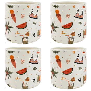 4x Urban Summer Fun 12cm Ceramic Planter Flower Pot - Small