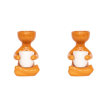 2x Urban Person Holding A Pot 20cm Ceramic Planter Medium - Caramel