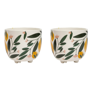 2x Urban 10cm Evergreen Ceramic Planter Plant Pot Small - Yellow/Green