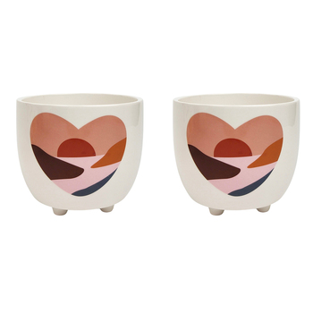 2x Urban 10cm Landscape Hearts Ceramic Planter Small - Pink/White