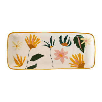 Urban 36cm Cassia Floral Ceramic Platter Home/Kitchen Plate - Peach/Green