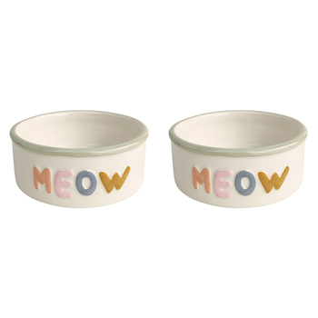 2PK Urban 13cm Perfect Pets Meow Ceramic Cat Bowl - White