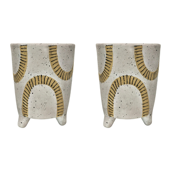 2x Urban Cyrus 20cm Ceramic Planter Pot Large - White/Yellow