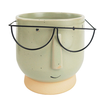 Urban 12cm Blake w/ Glasses Short Ceramic Planter Garden Plant Pot - Green