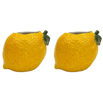 2PK Urban Lemon Planter Yellow 13cm Home Decorative Garden Decor