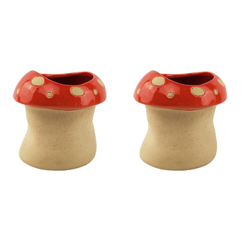 2x Urban 10cm Mushroom Ceramic Planter Garden Plant Pot Medium - Red