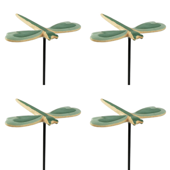 4x Urban 26cm Dragonfly Ceramic Garden Charm on Stick - Sage