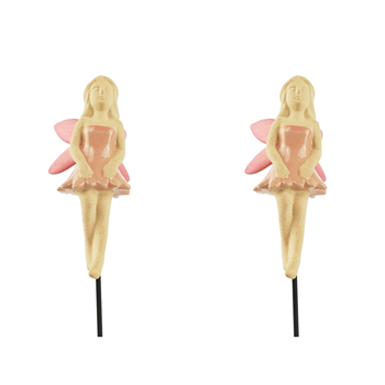 2x Urban 29cm Fairy Ceramic Garden Charm on Stick - Pink