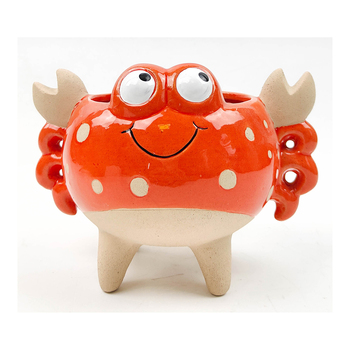 Urban Crab 13cm Ceramic Planter Ornament Display Pot Large - Orange