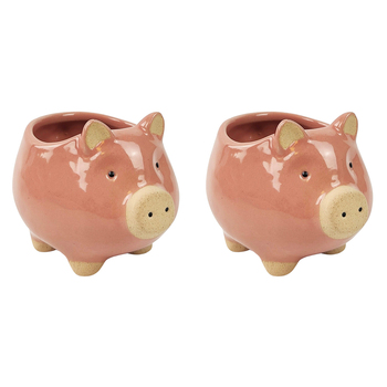 2x Urban Pig 8cm Ceramic Planter Ornament Display Pot Small - Pink