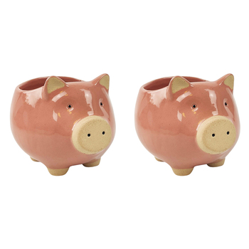2x Urban Pig 11cm Ceramic Planter Ornament Display Pot Medium - Pink