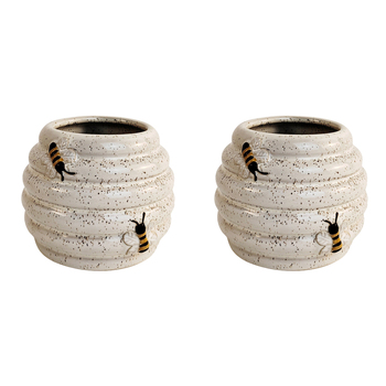 2x Urban 8cm Ceramic Beehive Planter Home/Garden Decor Small White/Sand