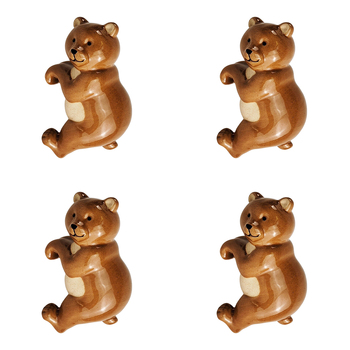 4x Urban 9.5cm Ceramic Bear Plant Pot Hanger Garden Decor - Brown