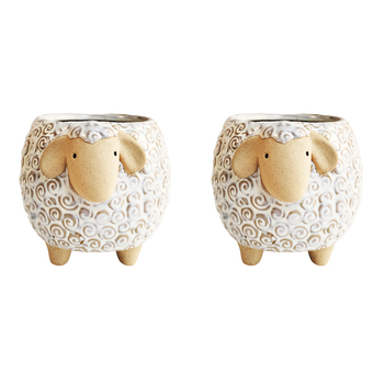 2x Urban 12cm Ceramic Sheep Planter Home/Garden Decor - White/Sand