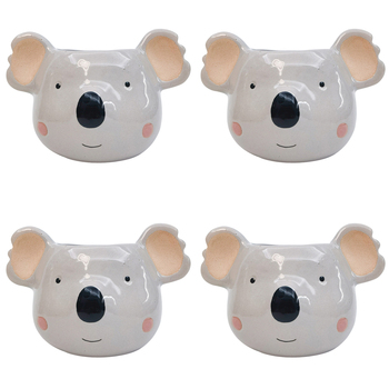 4PK Urban Koala Head Planter Grey 14cm Home Decorative Garden Decor