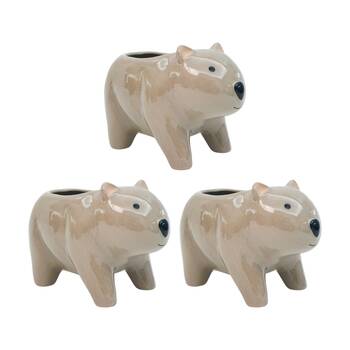 3PK Urban Wombat Planter Grey 16cm Home Decorative Garden Decor