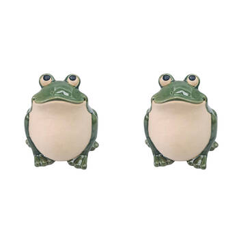 2PK Urban Ceramic Standing Frog Outdoor Garden Planter Pot 16cm Green