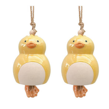 2PK Urban Ceramic Duck Hanging Bell Outdoor Garden Decor 18x11cm Yellow