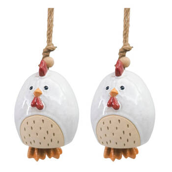 2PK Urban Ceramic Chicken Bell Outdoor Garden Decor 18x12cm White