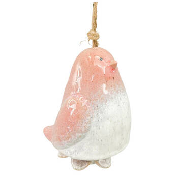 Urban Ceramic Bird Hanging Bell Outdoor Garden Decor 15x11cm Pink