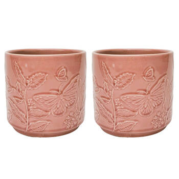 2PK Urban Butterfly Stoneware Planter Pot 12x14cm Pink