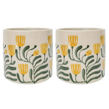 2PK Urban Pilbra Stoneware Planter Pot Medium 14cm Green/Yellow