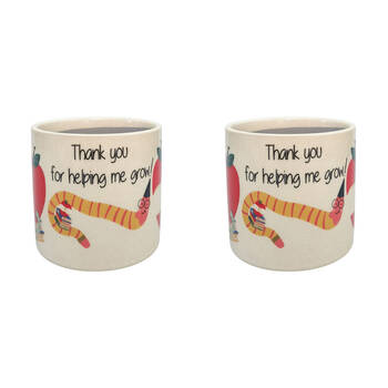 2PK Urban Bookworm Thank You Stoneware Outdoor Planter Pot 12x11cm Red