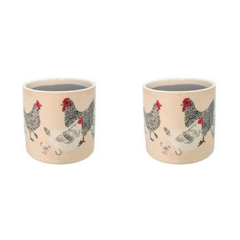 2PK Urban Chickens Stoneware Outdoor Planter Pot 12x11cm Black/White