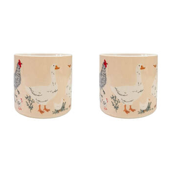 2PK Urban Chicken Friends Stoneware Outdoor Planter Pot 14x13cm Black/White