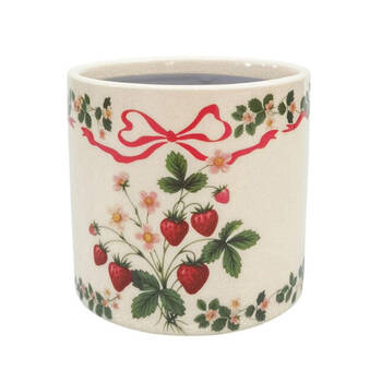 Urban Strawberry Field Stoneware Outdoor Planter Pot 12x11cm Green/Red