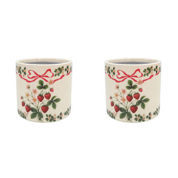 2PK Urban Strawberry Field Stoneware Outdoor Planter Pot 12x11cm Green/Red