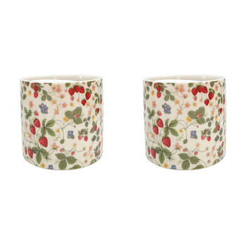 2PK Urban Strawberry Field Stoneware Outdoor Planter Pot 14x13cm Green/Red