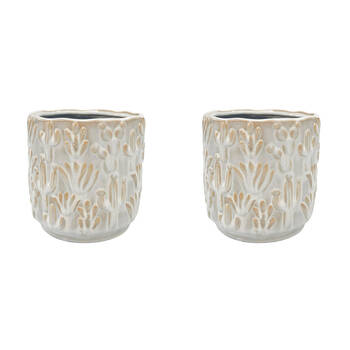 2PK Urban Cactus Stoneware Outdoor Garden Planter Pot 15x14cm White