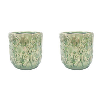 2PK Urban Cactus Stoneware Outdoor Garden Planter Pot 15x14cm Green