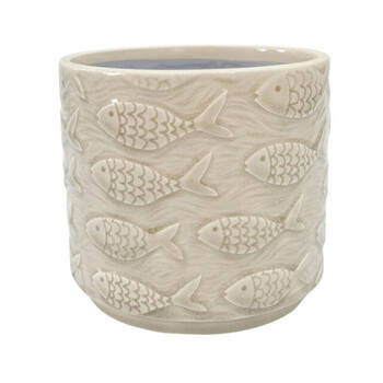Urban Fish Stoneware Outdoor Garden Planter Pot 14x13cm Bisque