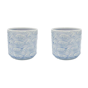 2PK Urban Fish Stoneware Outdoor Garden Planter Pot 14x13cm Blue