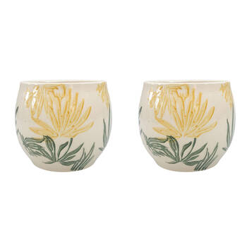 2PK Urban Pilbra Round Stoneware Outdoor Planter Pot 15x12cm Yellow/Beige