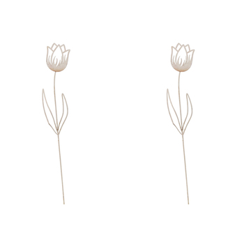 2x Urban 49cm Metal Fleur Flower Stake Antique White - Assorted