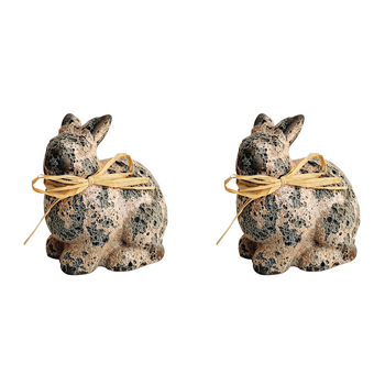 2x Urban 10.5cm Delphi Bunny Garden Ornament Home Yard Decor - Grey