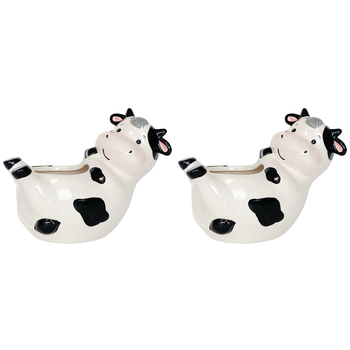 2PK Urban Products Reclining Cow Home Decor Planter White 18cm