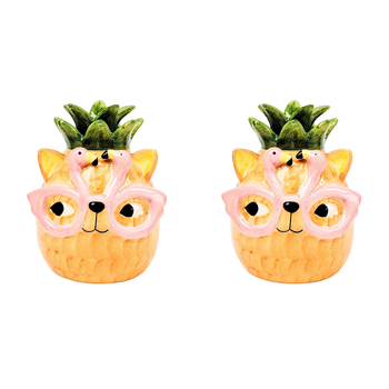 2PK Urban Products Tropicana Cat Pineapple Vase Orange 13cm