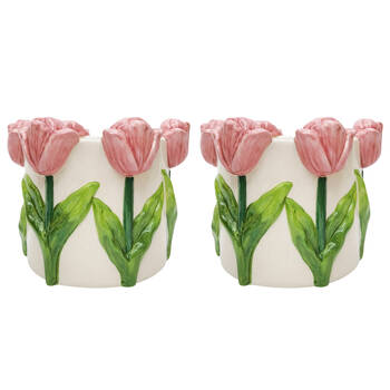 2PK Urban Tulip Ceramic Planter Pot 13x17cm Pink/White