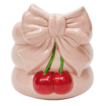 Urban Cherry Bow Ceramic Planter Pot 19cm Pink/Red