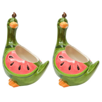 2PK Urban Watermelon Duck Ceramic Planter Pot 24x17cm Green/Red