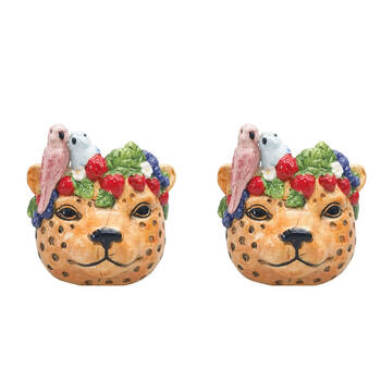 2PK Urban Ceramic Jungle Cheetah Outdoor Planter Pot 10cm Orange
