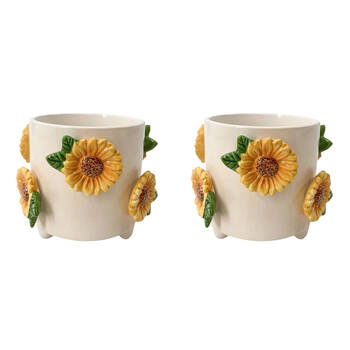2PK Urban Ceramic Sunflower Outdoor Planter Pot 13cm Yellow/Beige