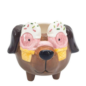 Urban Ceramic Ice Cream Dog Outdoor Garden Planter Pot 13cm Brown