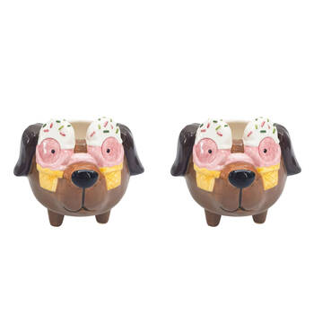 2PK Urban Ceramic Ice Cream Dog Outdoor Garden Planter Pot 13cm Brown