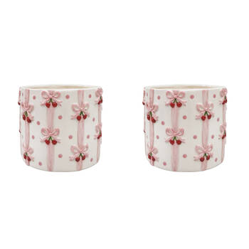 2PK Urban Ceramic Cherry Bow Outdoor Garden Planter Pot 13cm Pink