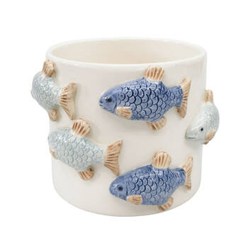 Urban Ceramic School of Fish Outdoor Planter Pot 11x15cm Blue